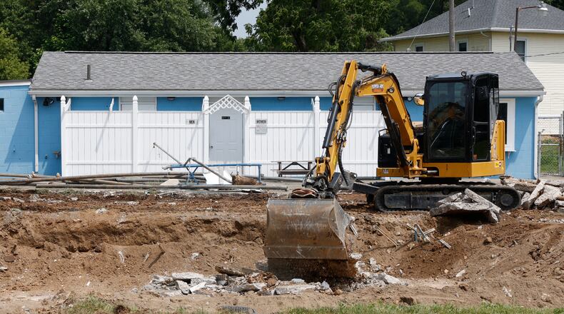 The South Charleston Swimming Pool, unused for the last three years, is being demolished and filled in Wednesday, July 26, 2023. BILL LACKEY/STAFF