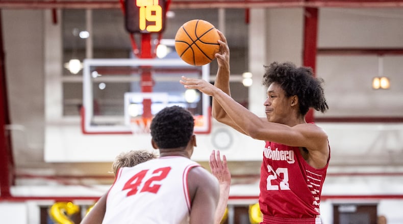 Wittenberg's Eddie Brown plays in a game during the 2024-25 season. Photo by Pam Klopfer courtesy of Wittenberg