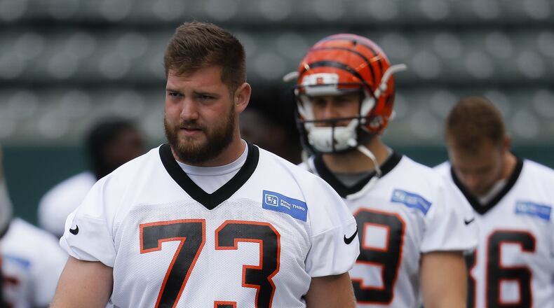 Cincinnati Bengals offensive tackle Jonah Williams walks the field during NFL football practice, Thursday, June 13, 2019, in Cincinnati. (AP Photo/John Minchillo)