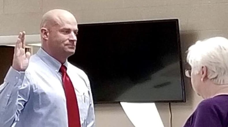 Cheryl Hollingsworth, Mayor of the Village of North Lewisburg, swore in Scott Bodey as the Chief of Police of the village’s police department.