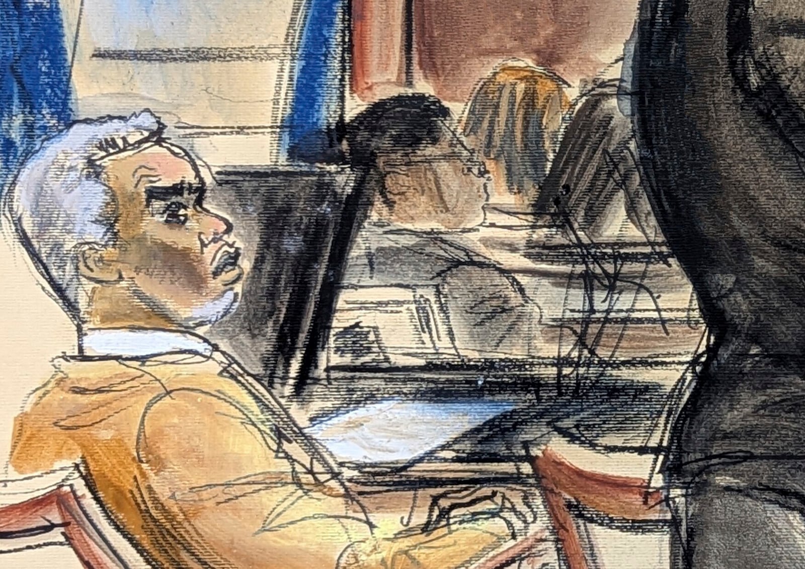 Sean "Diddy" Combs looks on as defense attorney Nicole Westmoreland cross examines Dawn Richard during Combs' sex trafficking and racketeering trial in Manhattan federal court, Monday, May 19, 2025, in New York. (Elizabeth Williams via AP)