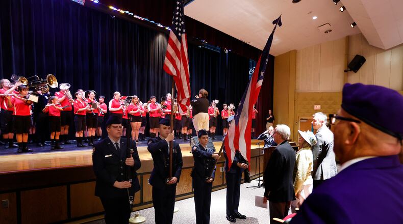 The Tecumseh High School AFJROTC did the presentation of colors Friday, Aug. 16, 2024 for the Capt. Paul Leron Hoke's marker ceremony at the school. MARSHALL GORBY\STAFF