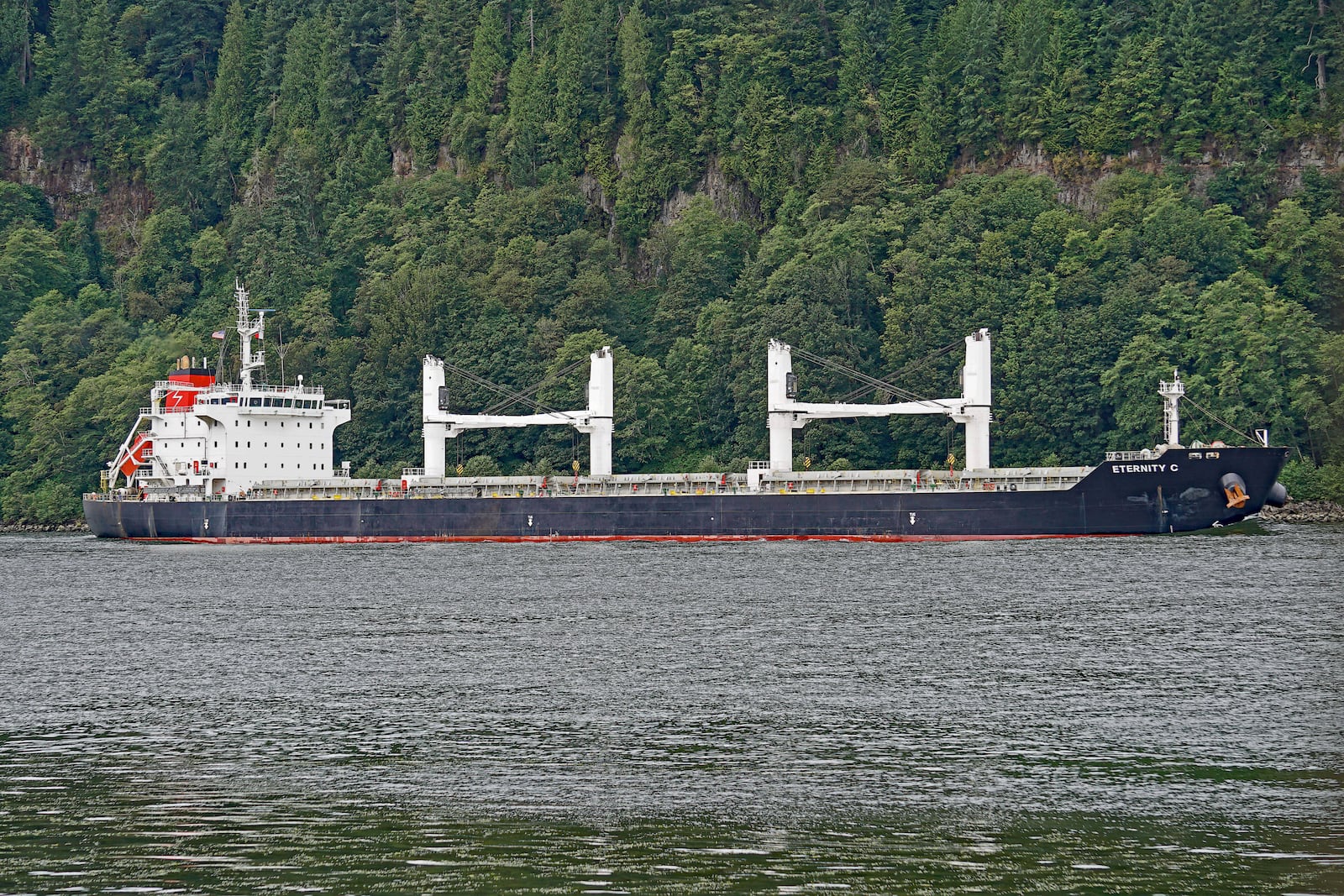 The Liberian-flagged bulk carrier Eternity C is seen near Cathlamet, Oregon, July 23, 2019. (Mike Cullom via AP)