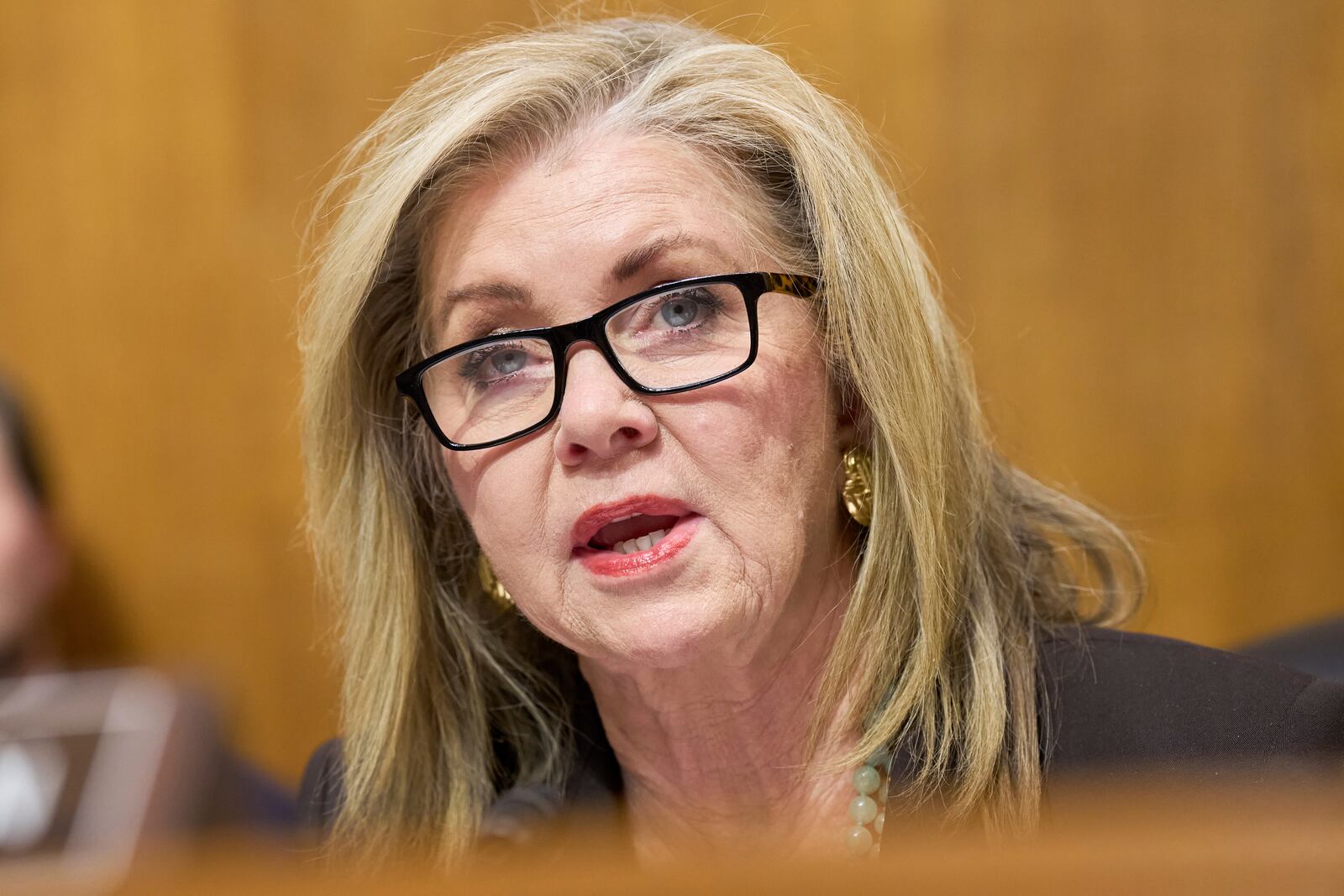 Senate Judiciary Subcommittee on Privacy, Technology, and the Law Chair Sen. Marsha Blackburn, R-Tenn., speaks during a hearing on AI deepfakes, Wednesday, May 21, 2025, in Washington. (AP Photo/Jacquelyn Martin)