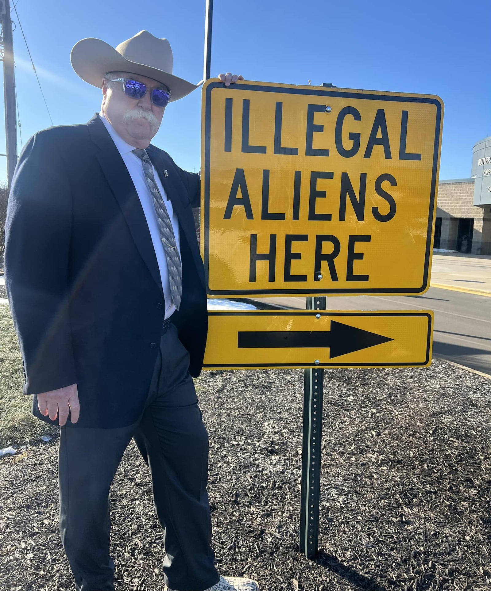 A sign first erected by Butler County Sheriff Richard Jones in 2004 and later taken down was again placed outside the jail last week. 
Butler County Sheriff Richard Jones had 10 of his deputies earlier this year take a certification course to be ICE agents. They received their credentials on Monday, June 23, 2025, and the sheriff plans to have more credentialed. NICK GRAHAM/FILE