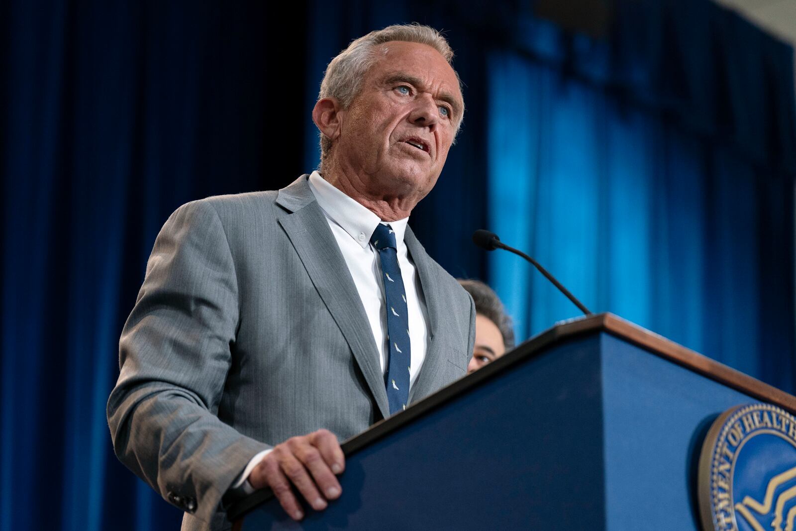 Health and Human Services Secretary Robert F. Kennedy Jr. speaks during a news conference on the FDA's intent to phase out the use of petroleum-based synthetic dyes in the nation's food supply at the Hubert Humphrey Building Auditorium in Washington, Tuesday, April 22, 2025. (AP Photo/Jose Luis Magana)
