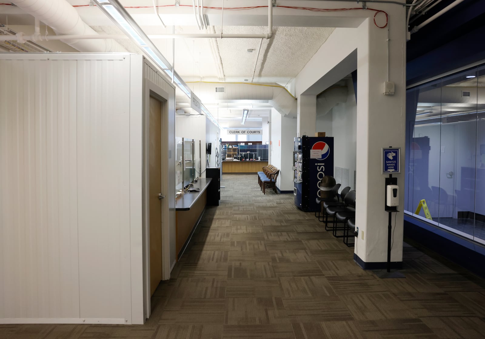 A hallway in the interim Clark County Common Pleas Court on Friday, May 16, 2025, in the Bushnell Building. JOSEPH COOKE/STAFF