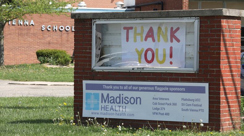 The sign in front of Northridge School reads “Thank You!” Wednesday monring for all the voters who approved the Northeastern Schools Levy. Bill Lackey/Staff