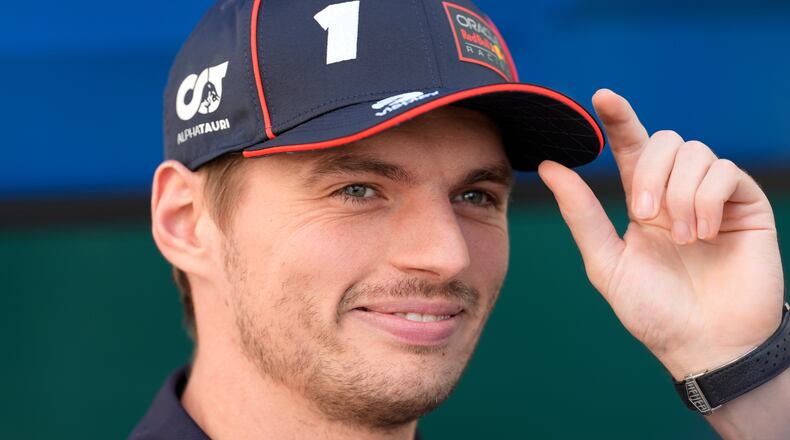Red Bull driver Max Verstappen of the Netherlands smiles during an interview at the Hermanos Rodriguez race track ahead the Formula One Mexico Grand Prix auto race in Mexico City, Thursday, Oct. 23, 2025. (AP Photo/Fernando Llano)