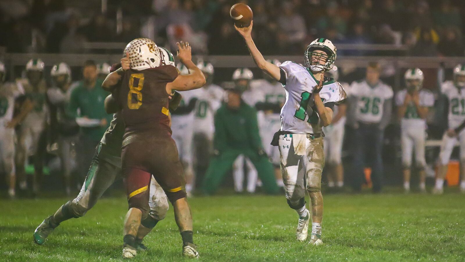 Anna High School junior quarterback Carter Seigle throws the ball during their game against Northeastern on Saturday night at Conover Field in Springfield. The Rockets won 17-3. CONTRIBUTED PHOTO BY MICHAEL COOPER