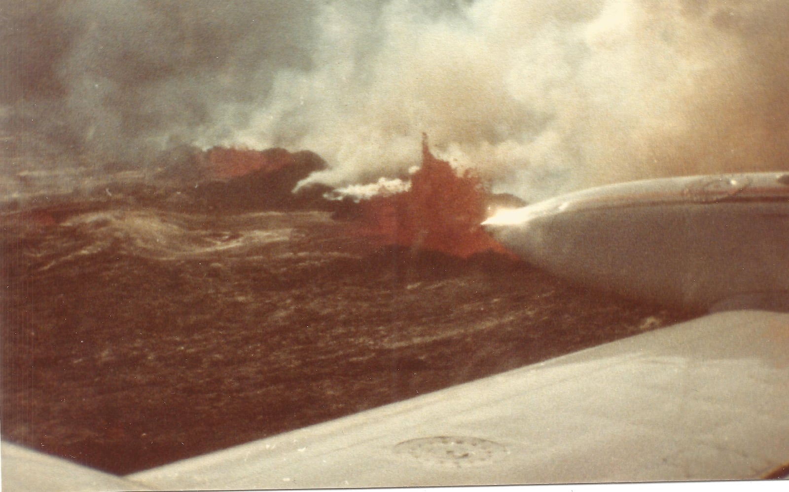 Airplane view of Mauna Loa lava fountaining near summit in 1984, 300 feet high. CONTRIBUTED