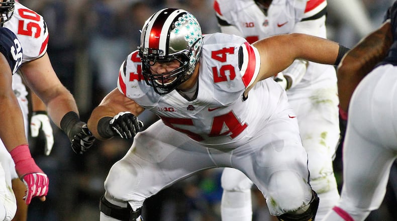 STATE COLLEGE, PA - OCTOBER 25: Billy Price #54 of the Ohio State Buckeyes blocks during the game against the Penn State Nittany Lions on October 25, 2014 at Beaver Stadium in State College, Pennsylvania. (Photo by Justin K. Aller/Getty Images)