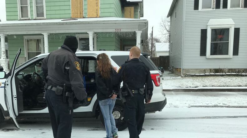 A woman accused of robbing a Key Bank branch in Springfield was arrested after police made a traffic stop on a vehicle on Race Street, according to investigators. (Eric Higgenbotham/Staff)