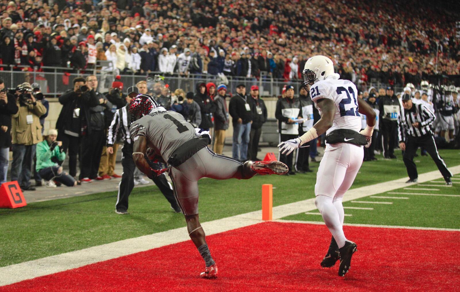 Ohio State’s Johnnie Dixon catches a touchdown in the fourth quarter against Penn State on Saturday, Oct. 28, 2017, at Ohio Stadium in Columbus. David Jablonski/Staff