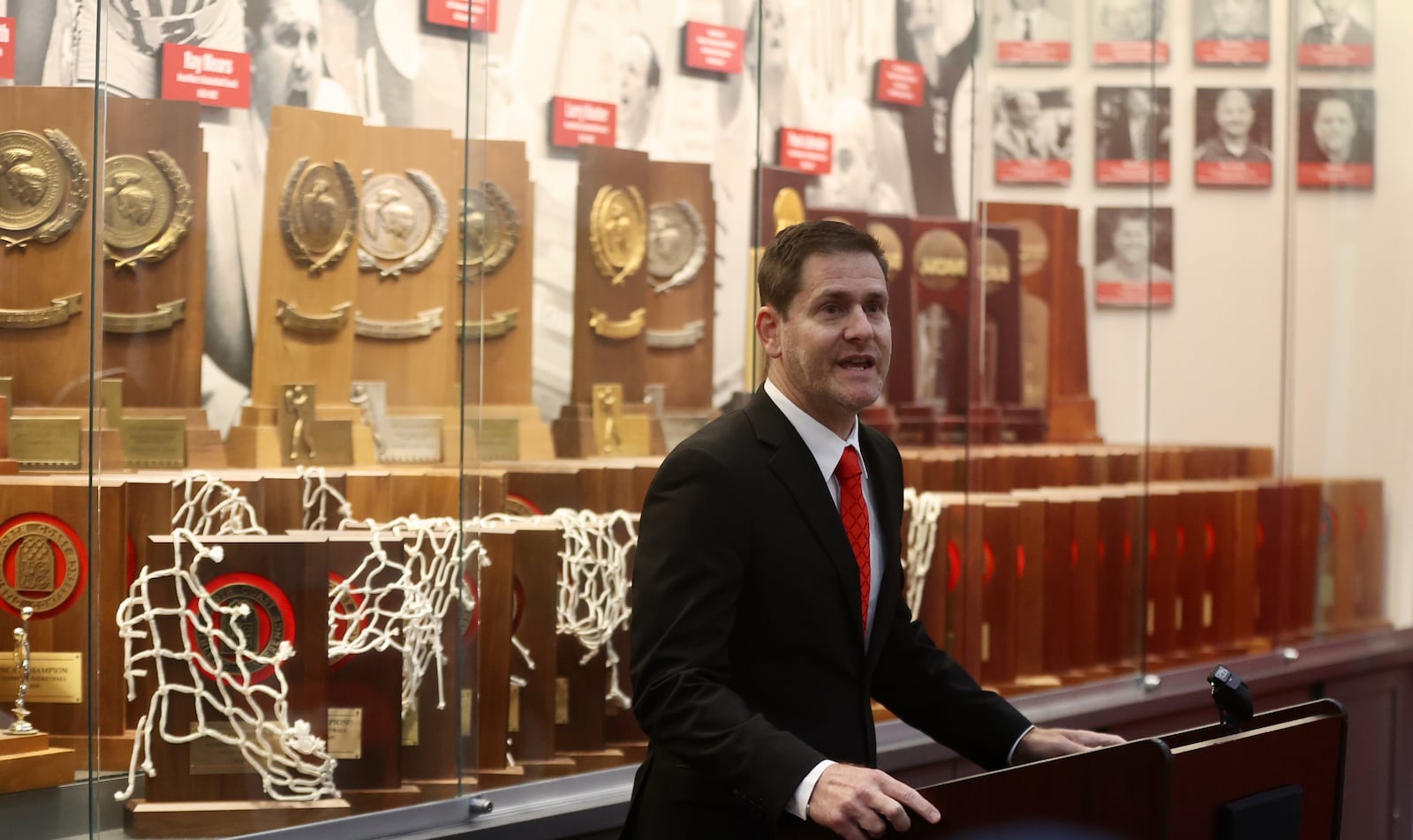 Darren Hertz speaks at a press conference where he was introduced as Wittenberg men's basketball coach on Tuesday, Sept. 3, 2024, in Springfield. David Jablonski/Staff