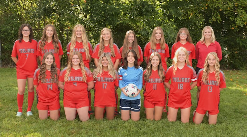 The Southeastern girls soccer team stands together for a team photo. MARK HIRTZINGER/PICTURE THIS STUDENT PHOTOGRAPHY