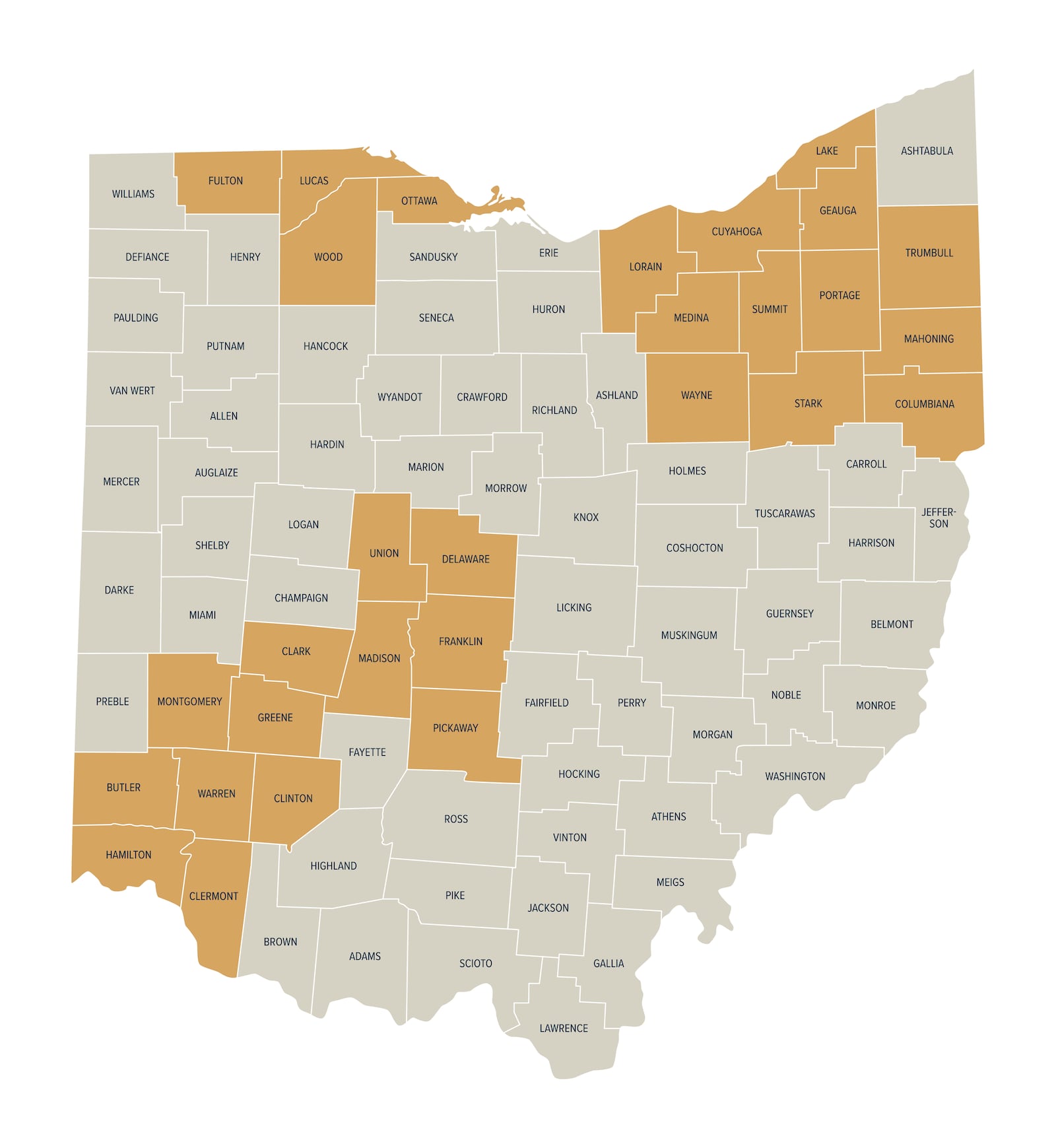 Individuals previously enrolled in MyCare Ohio, or who are eligible for both Medicare and Medicaid and live in one of the counties where the Next Generation program is currently available (shown in gold on the map), are eligible for the new program. The program will expand statewide beginning April 2026. Contributed photo.