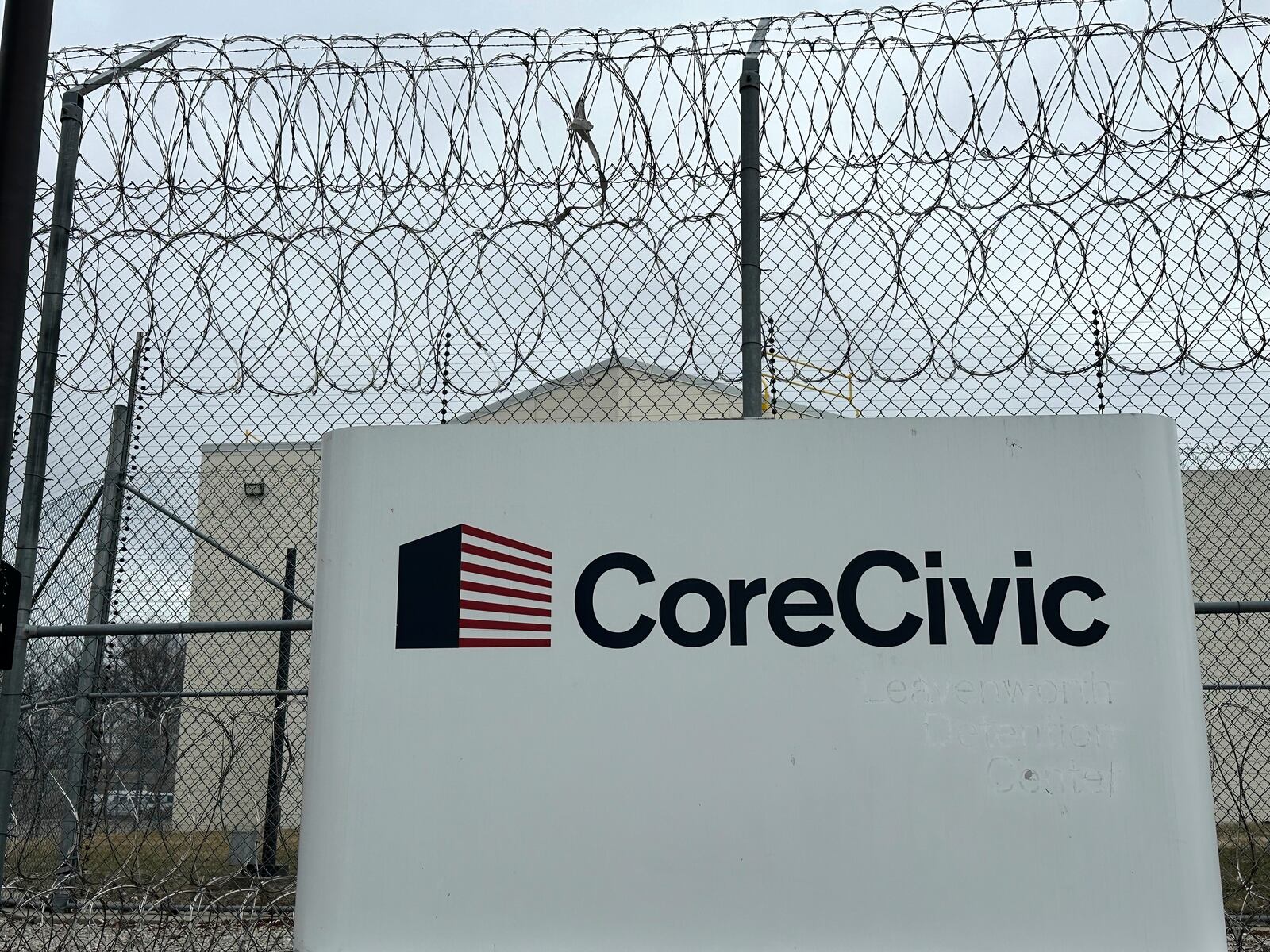 A judge has halted CoreCivic, on Wednesday, June 4, 2025, from housing immigrants facing possible deportation in a shuttered facility that the private prison operator now calls the Midwest Regional Reception Center, in Leavenworth, Kan., pictured Monday, March 3, 2025, unless it can get a permit from frustrated city officials. (AP Photo/Nick Ingram)