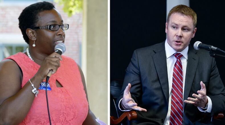 Congressman Warren Davidson, R-Troy, (right) and Vanessa Enoch, a West Chester Twp. Democrat, will debate at 7 p.m. Thursday, Oct. 18 at the Miami Regionals Hamilton campus.