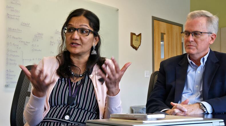 Dr. Yamini Teegala talks about taking Kent Youngman's job as CEO of the Rocking Horse Center Wednesday, Nov. 29, 2023. Youngman is retiring at the end of the year. BILL LACKEY/STAFF