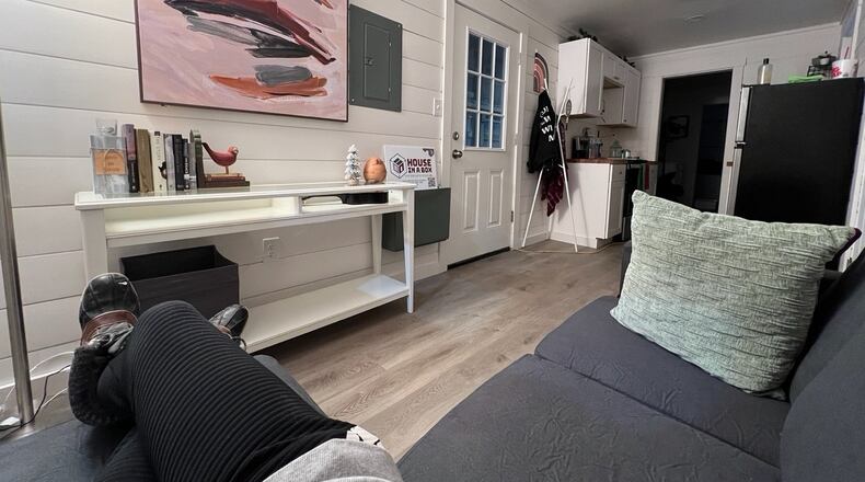 Pictured is the interior of The Jackson, the prototype proof of concept model for Cincinnati-based House in a Box currently set up in a barn in Fairfield, Ohio. Sandra Whitley and Allison Lyons, aunt and niece, co-own House in a Box and has brought in Ian Lubbers, Whitley's nephew-in-law, to operate the nationwide container home business. PROVIDED