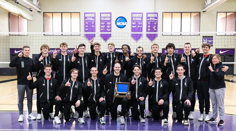 The Wittenberg men's volleyball team poses with the MCVL regular-season championship trophy. Photo courtesy of Wittenberg