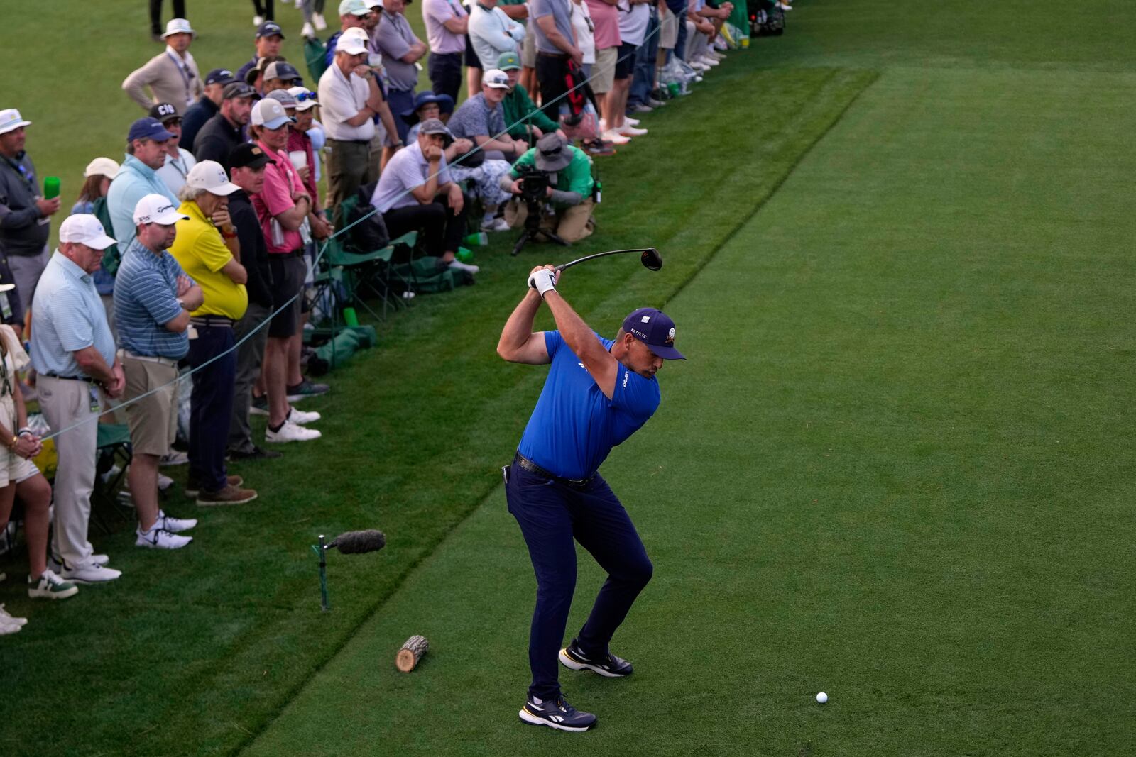 Bryson DeChambeau hits his tee shot on the 18th hole during the first round at the Masters golf tournament, Thursday, April 10, 2025, in Augusta, Ga. (AP Photo/Julia Demaree Nikhinson)