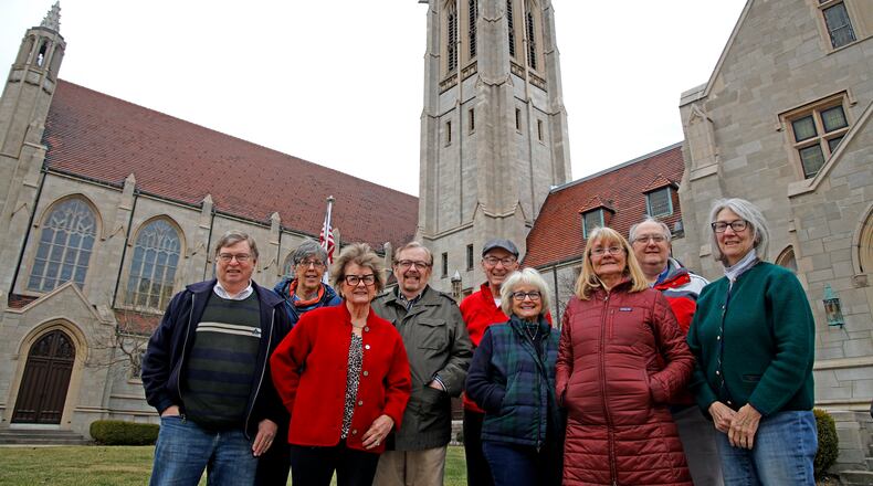 Members of the Coventant Presbyterian Church committee to bring a Ukrainian family to America got together Friday, Feb. 16, 2024. The members are, from left, David Estrop, Leanne Wierenga, Diann Pullins, Ed Pullins, Brian Yontz, Barbara Yontz, Marliese Hemmann, Jay Abbey and Virginia Estrop. BILL LACKEY/STAFF