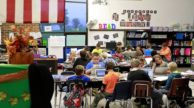 Students in class at South Vienna Elementary School Thursday. BILL LACKEY/STAFF