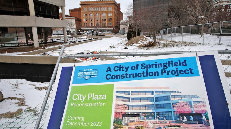 The weather Wednesday, Jan. 17, 2024 seems to have halted work on the Springfield City Plaza. BILL LACKEY/STAFF