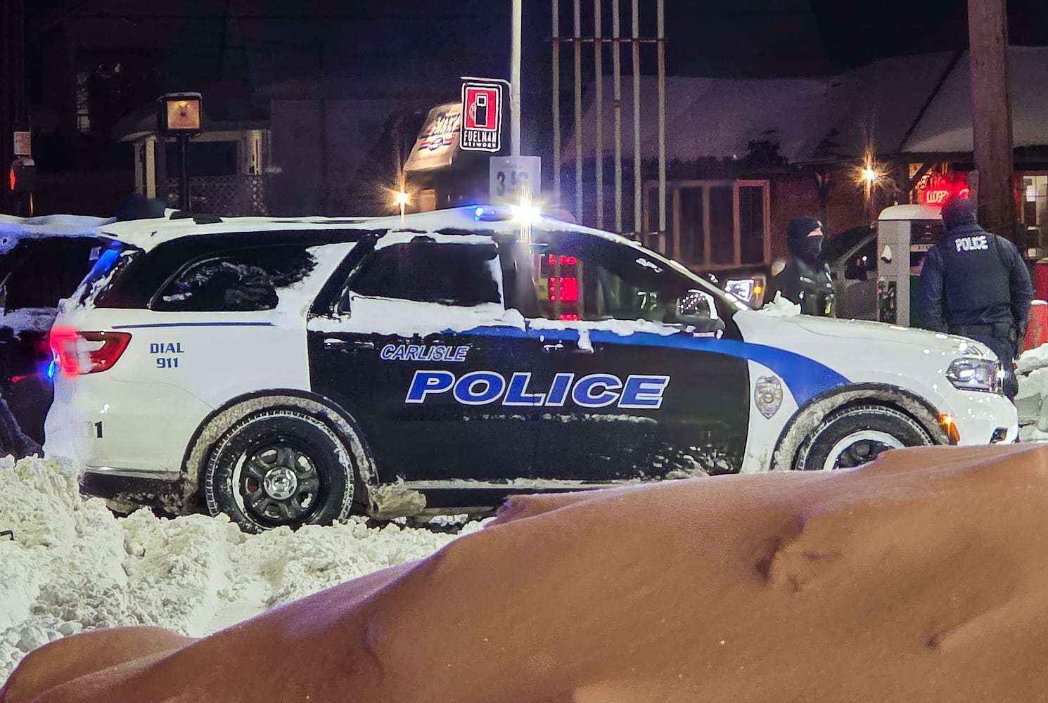 Police work in snowy weather