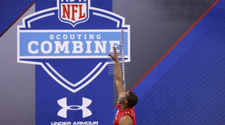 INDIANAPOLIS, IN - FEBRUARY 27: Cam Newton participates in the vertical jump during the 2011 NFL Scouting Combine at Lucas Oil Stadium on February 27, 2011 in Indianapolis, Indiana. (Photo by Joe Robbins/Getty Images)