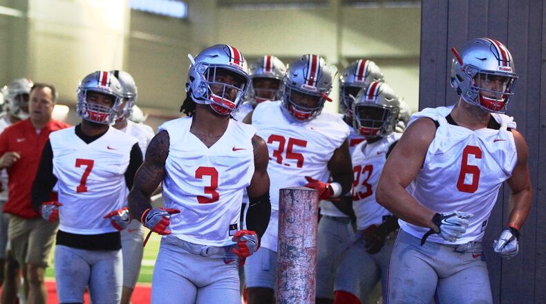 Ohio State practices at the Woody Hayes Athletic Center on Thursday, July 27, 2017, in Columbus.