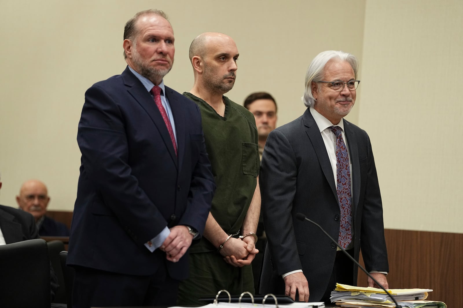 Sean M. Higgins, the driver charged with killing NHL hockey player Johnny Gaudreau and his brother Matthew while they were bicycling, appears at the Salem County, N.J., Courthouse, Tuesday, April 15, 2025, in Salem, N.J. (AP Photo/Matt Rourke)