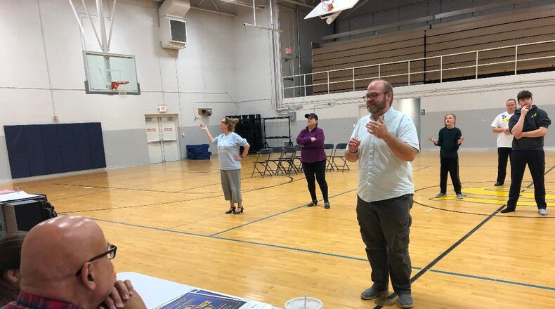 Director Terry McGonigle oversees rehearsal for the opening of the upcoming live show “All Together Now! A Global Event Celebrating Local Theatre” performing Broadway songs and dances that will be presented the same weekend other venues and schools will be doing similar programs all over the world. This will be at the John Legend Theater, Nov. 12-13. Photo by Brett Turner