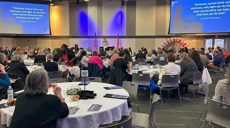 The Springfield community gathered Jan. 17 to celebrate the life and legacy of Martin Luther King Jr. at Clark State College's annual luncheon and awards ceremony, which included honoring MLK, youth peacemaker awards, three prestigious community members and organization awards, and keynote speaker Karen Townsend. Brooke Spurlock/Staff