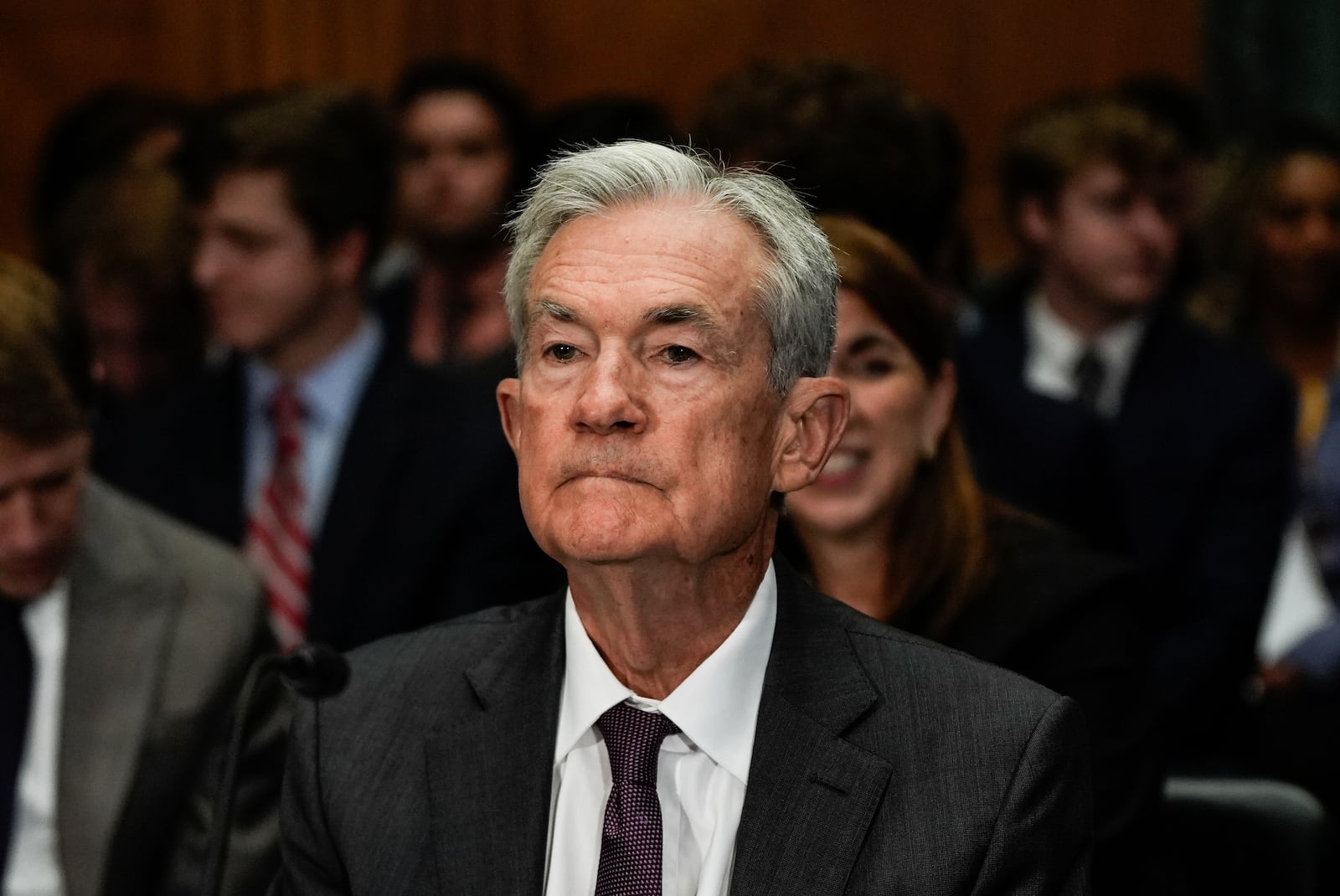Federal Reserve Board Chairman Jerome Powell arrives before a Senate Committee on Banking hearing, Wednesday, June 25, 2025, on Capitol Hill in Washington. (AP Photo/Julia Demaree Nikhinson)