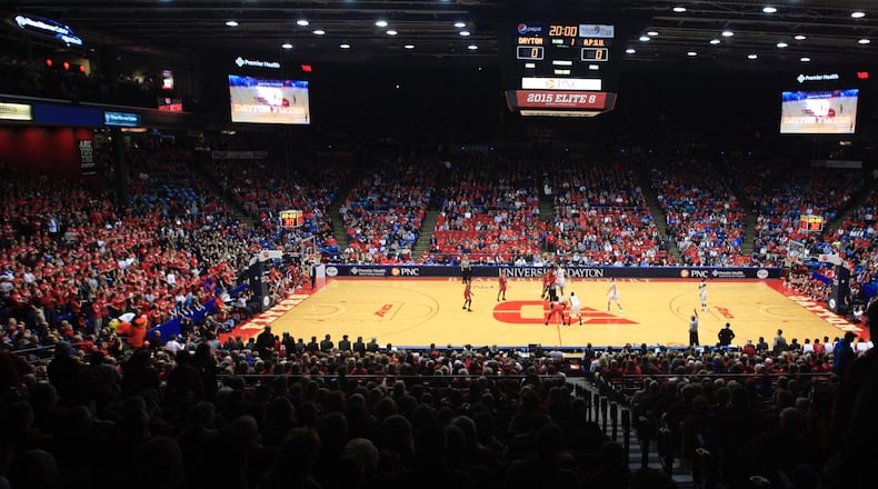 The opening tipoff of Dayton against Austin Peay on Friday, Nov. 11, 2016, at UD Arena.
