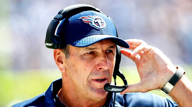 NASHVILLE, TN- SEPTEMBER 10: Head coach Mike Mularkey of the Tennessee Titans looks on during action against the Oakland Raiders in the first half at Nissan Stadium on September 10, 2017 In Nashville, Tennessee. (Photo by Wesley Hitt/Getty Images) )