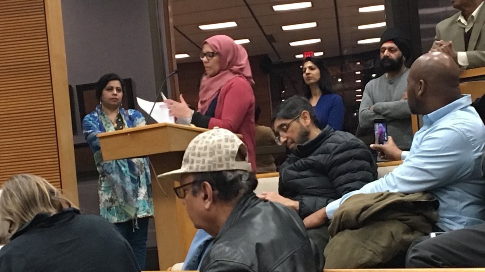 Samina Ahmed speaks to the Springfield City Commission at the City Hall Forum in 2017. MICHAEL COOPER/STAFF