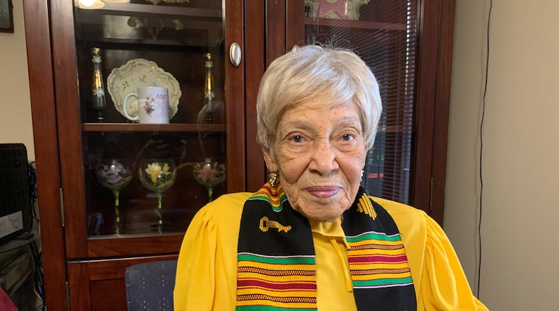 Alice Ballard, 100, wears the sash of the National Council of Negro Women, an organization founded 85 years ago that focuses on the advancement of racial equality. CONTRIBUTED