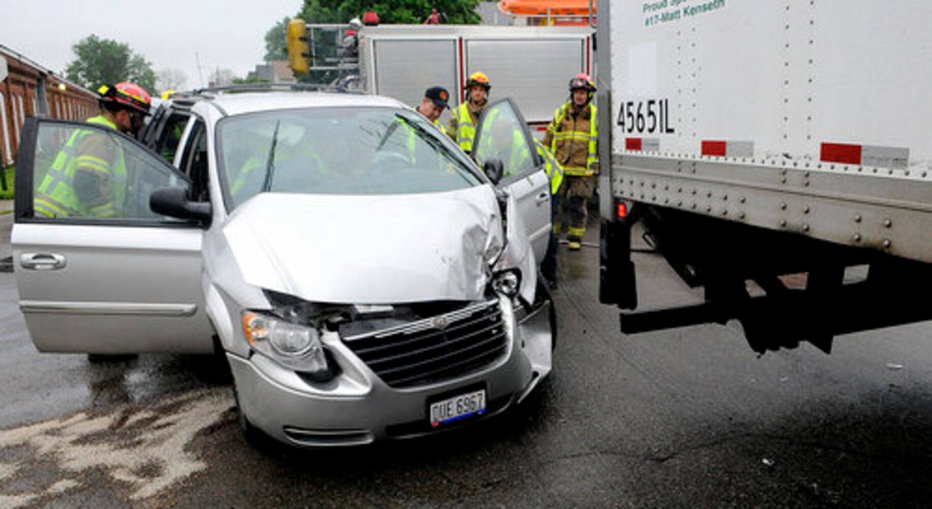Van, truck collide on James Street