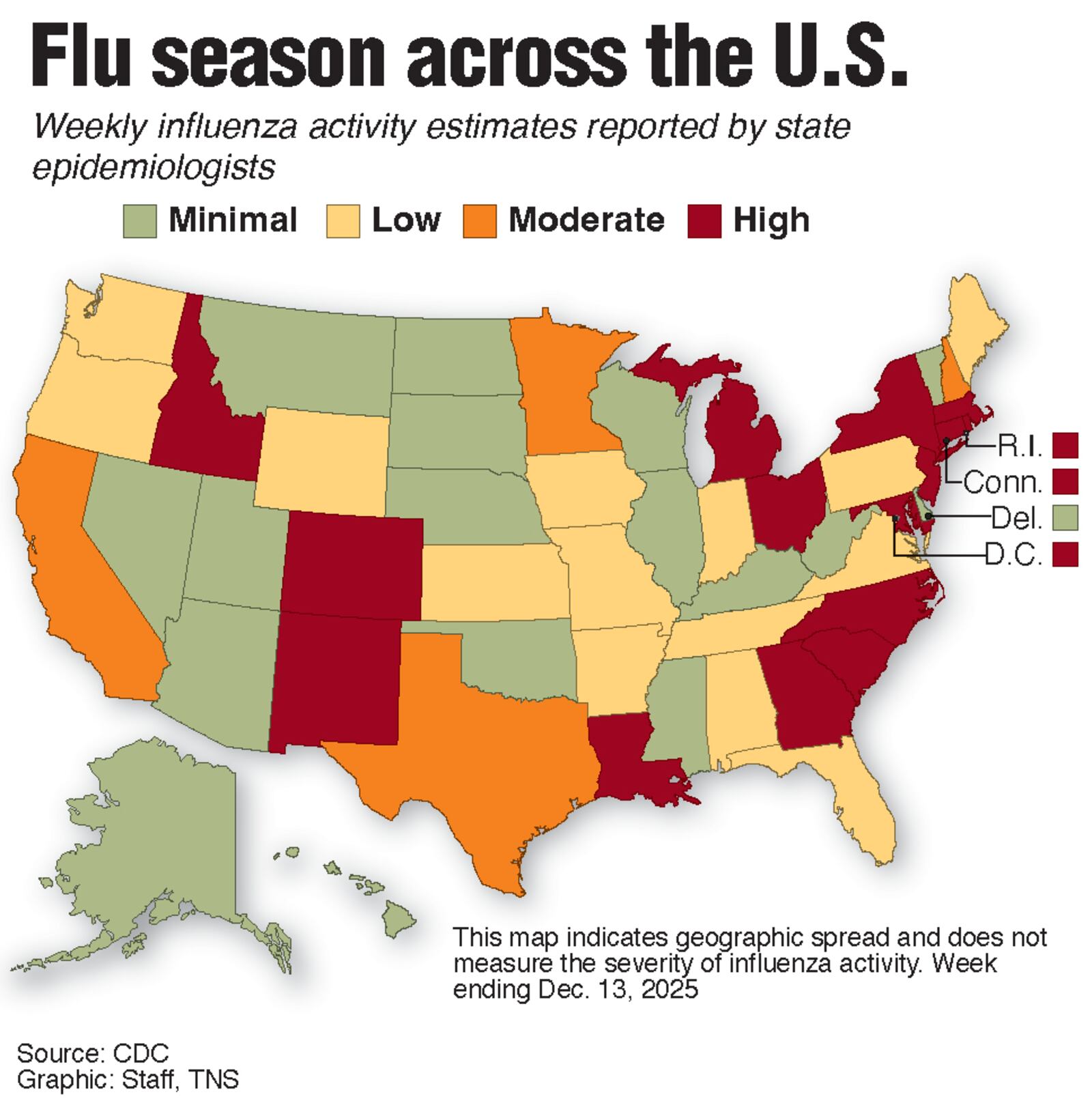 U.S. map of influenza activity.
