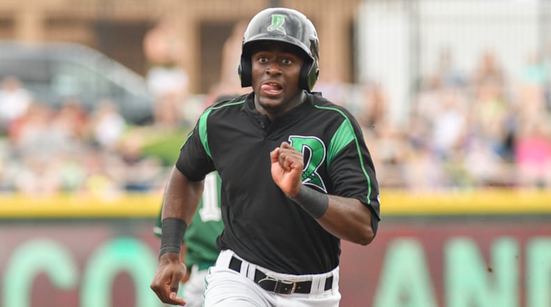 Dayton’s Taylor Trammell collected three hits in Sunday’s 9-2 loss at West Michigan. Contributed Photo by Bryant Billing