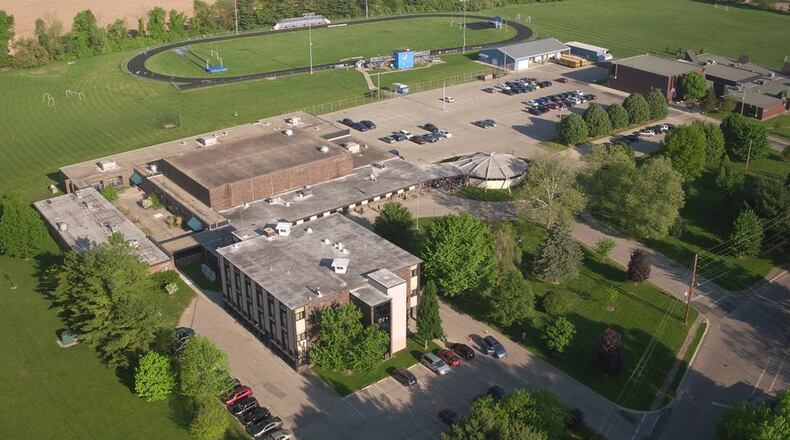 Aerial photo shows the Yellow Springs High School and McKinney Middle School campus. TY GREENLEES/STAFF