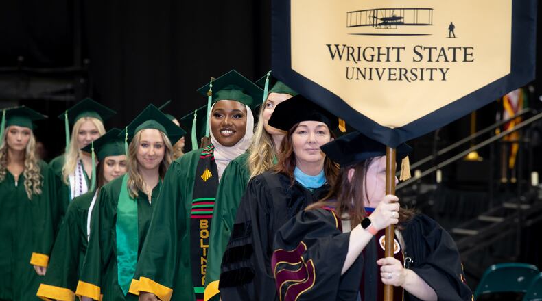 Wright State University conducted graduation ceremonies April 27-29, 2023 for its spring grads. The college gave out 1,603 diplomas. Ceremonies had guest speakers and a video message from Ohio Gov. Mike DeWine. CONTRIBUTED/WRIGHT STATE