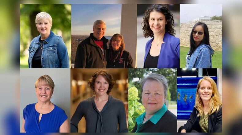 The Wittenberg University Alumni Association Board will honor nine individuals with special distinctions during the Alumni Achievement Awards banquet on Saturday, Oct. 1, including (from left to right, top to bottom): Sally Brannan, professor and chair of education; Pastor Rachel Sandum Tune and Paster Anders “Andy” Tune; Katie Bringman Baxter, class of 2003; Mai P. Trinh, class of 2009; Janis Rhea Worley, class of 1982; Sarah Henrickson Parker, Ph.D. and class of 2004; Cheryl Lindeman, Ed.D. and class of 1971; and Nicole Fogarty, class of 1998.