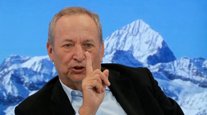 FILE- Larry Summers speaks during a panel on the second day of the annual meeting of the World Economic Forum in Davos, Switzerland, Wednesday, Jan. 18, 2017. (AP Photo/Michel Euler, File)