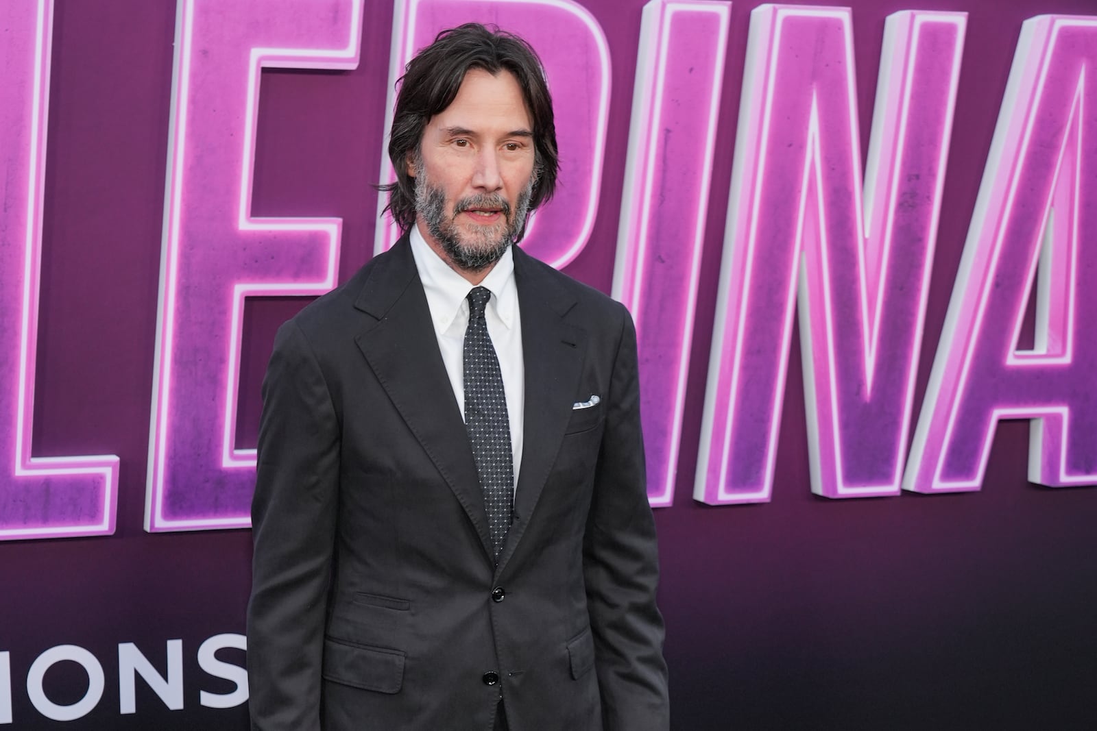 Keanu Reeves arrives at the premiere of "Ballerina" on Tuesday, June 3, 2025, at TCL Chinese Theatre in Los Angeles. (AP Photo/Chris Pizzello)