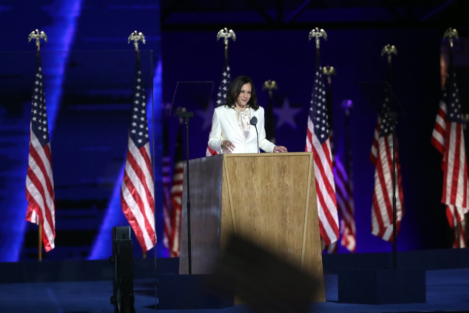 Vice President-elect Kamala Harris speaks in Wilmington, Del., on Saturday night, Nov. 7, 2020. (Amr AlfikyThe New York Times)